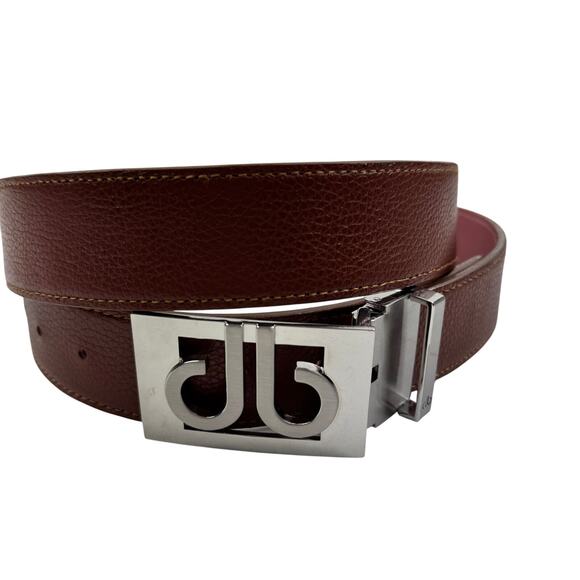 Druh Cognac Pebbled Full Grain Leather Adjustable Golf Belt Silver Buckle Men's - Picture 1 of 9